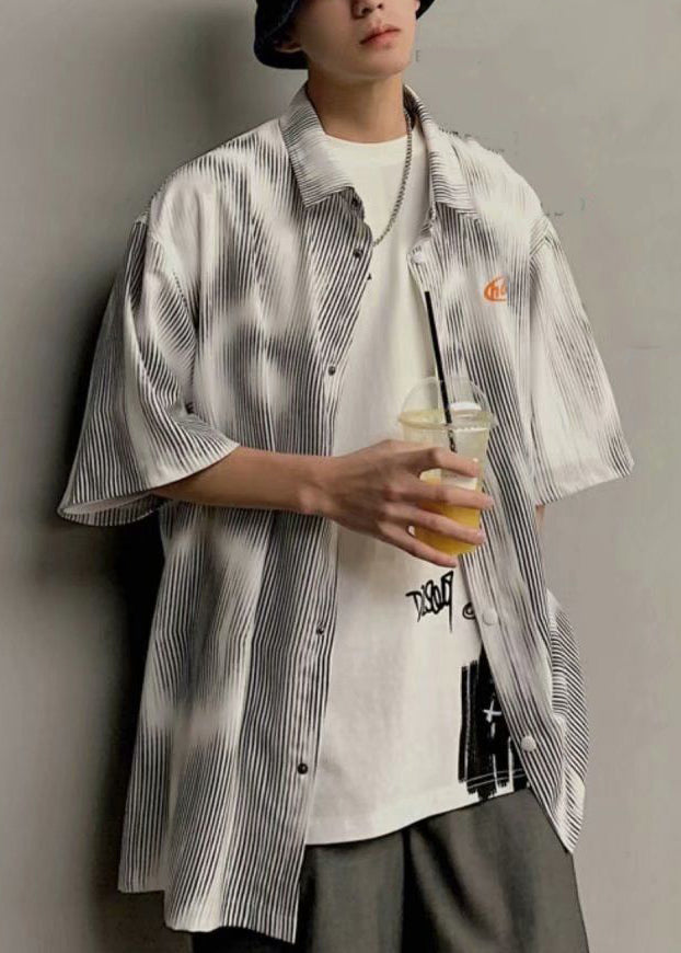 Sleeve New Half Striped Cotton Shirts Button Blue Mens