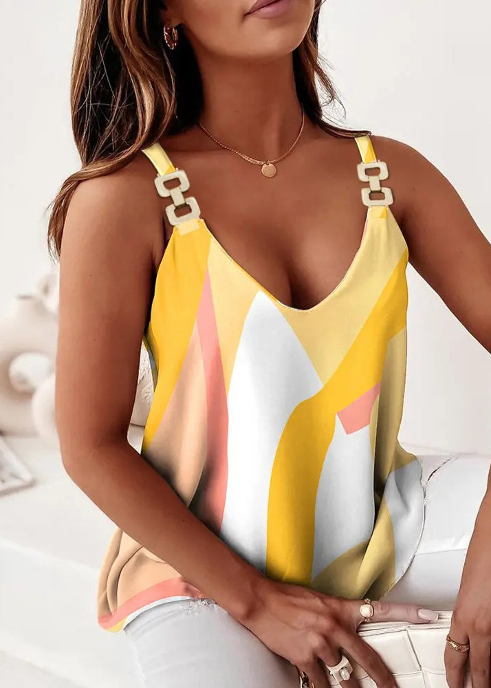 Blue Neck V Striped New Strap Summer Spaghetti Cotton Tank