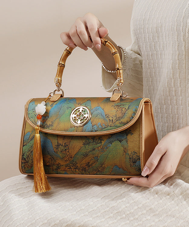 Chinese Tassel Bag Calf Print Leather Tote New Style