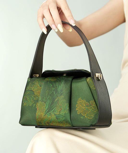 Embroidered Silk Tote Green Retro Bag New