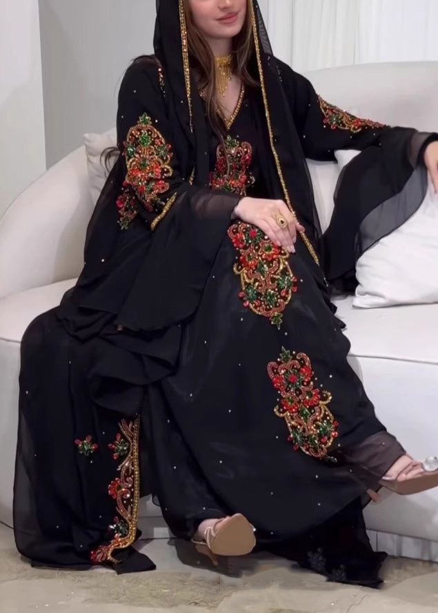 Dress Style Embroidered Pieces Set Two Black New Robe Summer