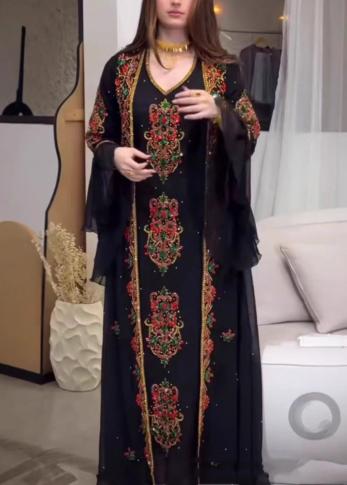 Dress Style Embroidered Pieces Set Two Black New Robe Summer