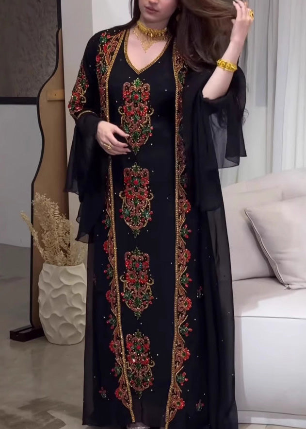 Dress Style Embroidered Pieces Set Two Black New Robe Summer