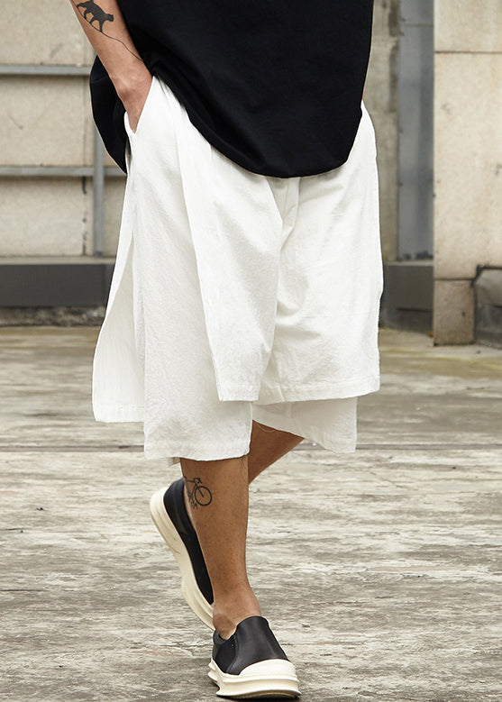 Men Shorts Pieces False Summer Pockets White New Cotton Two