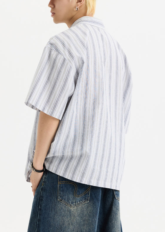 White Sleeve New Half Oversized Print Shirts Men Button Cotton