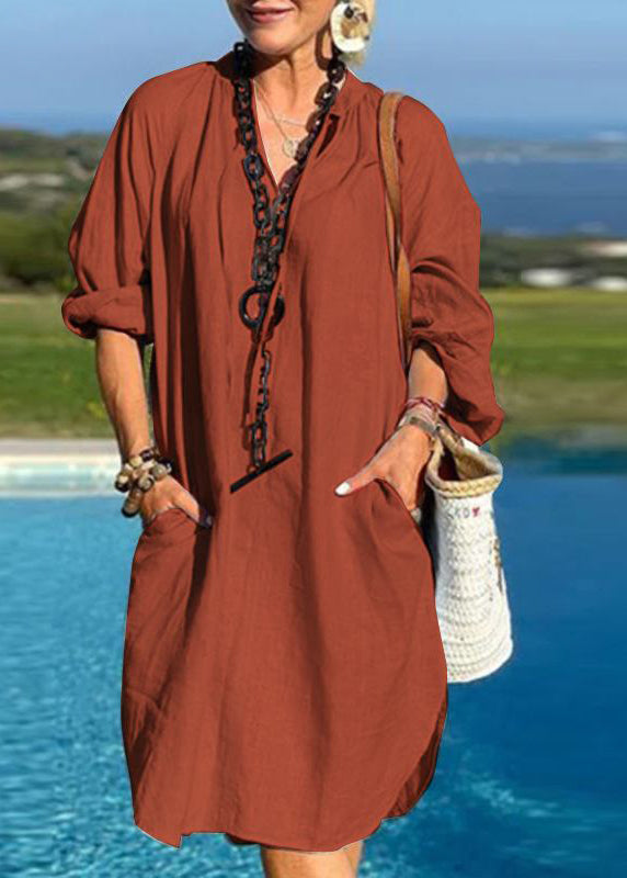 Light Patchwork Vacation Blue Mid Pockets Dresses V Neck Organic