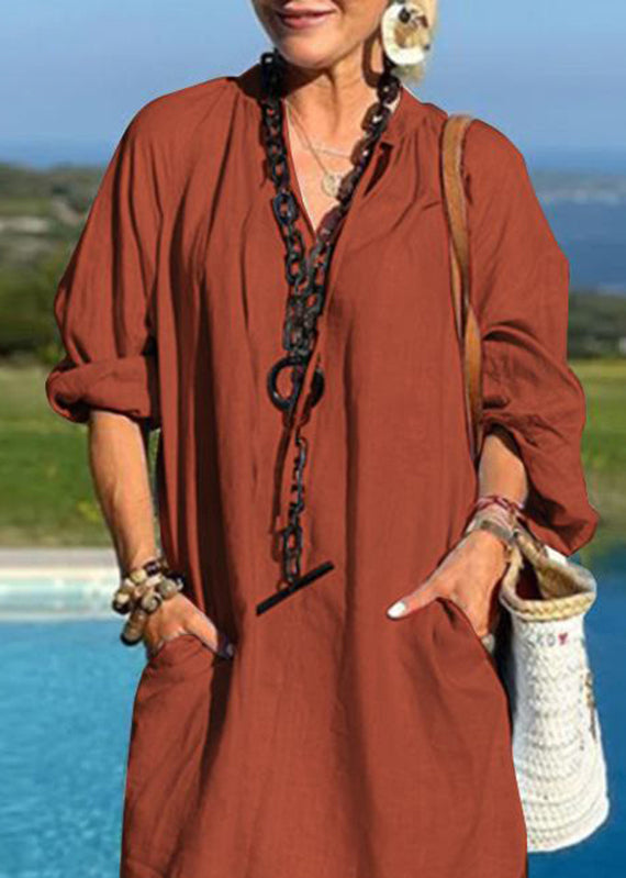 Light Patchwork Vacation Blue Mid Pockets Dresses V Neck Organic