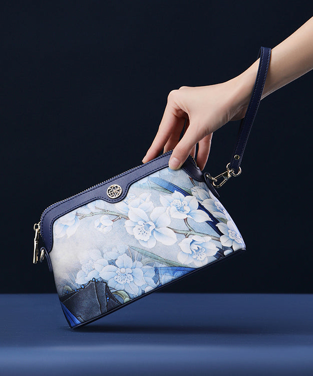 Versatile Organic Silk Print Bag Navy Clutch