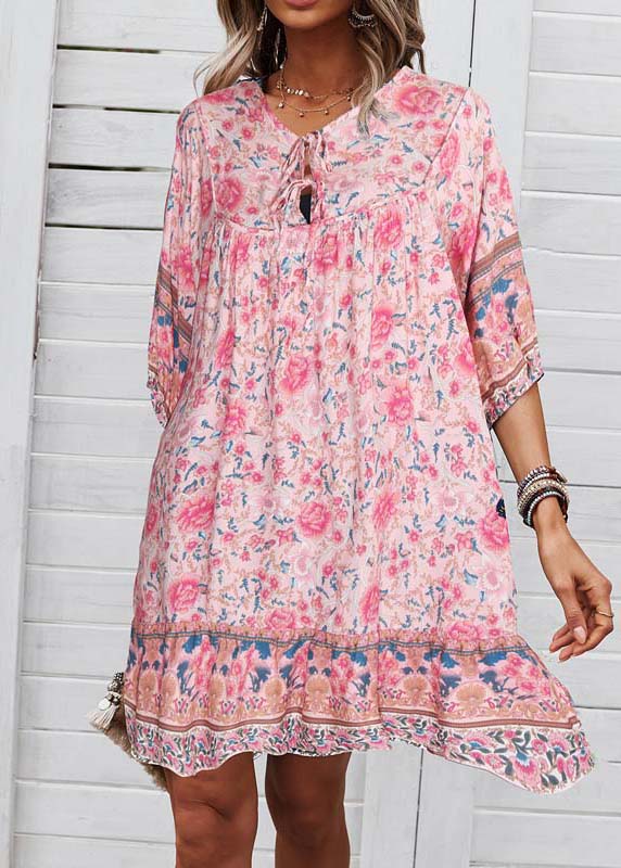 Pink Mid Holiday Summer Organic Patchwork Dress Wrinkled