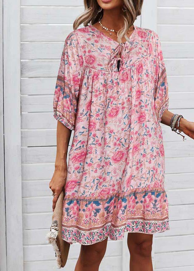 Pink Mid Holiday Summer Organic Patchwork Dress Wrinkled
