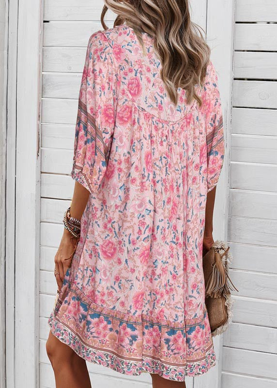 Pink Mid Holiday Summer Organic Patchwork Dress Wrinkled