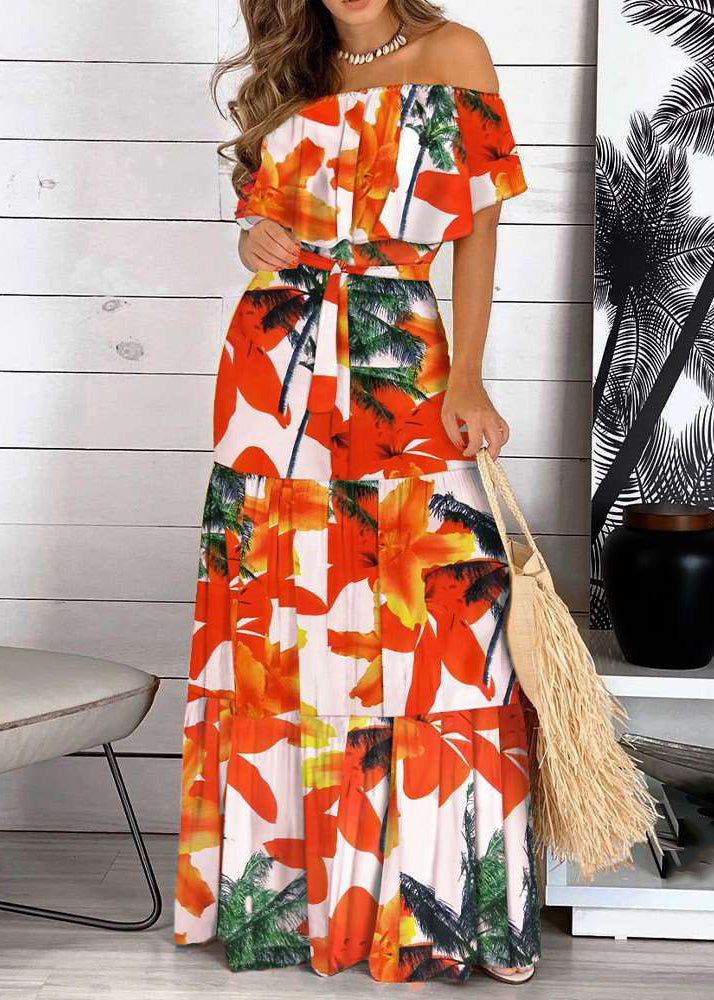 Tunic Dresses Organic Red Neck Slash Patchwork Long Summer