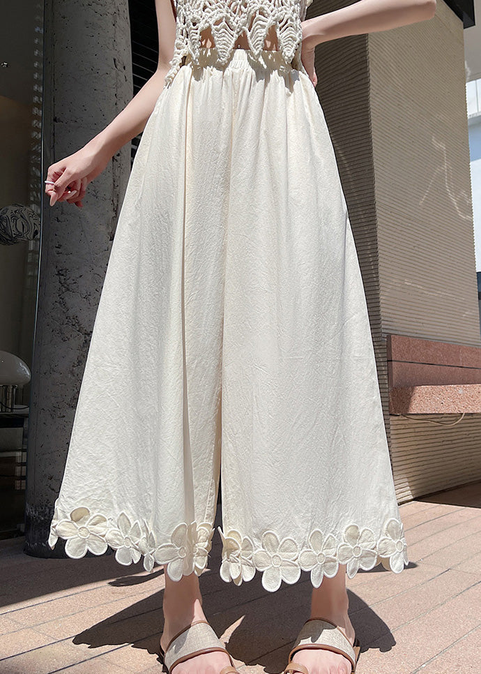 Pants Patchwork Leg Wide Floral Design Original Cotton Black