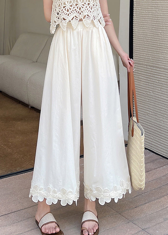 Pants Patchwork Leg Wide Floral Design Original Cotton Black