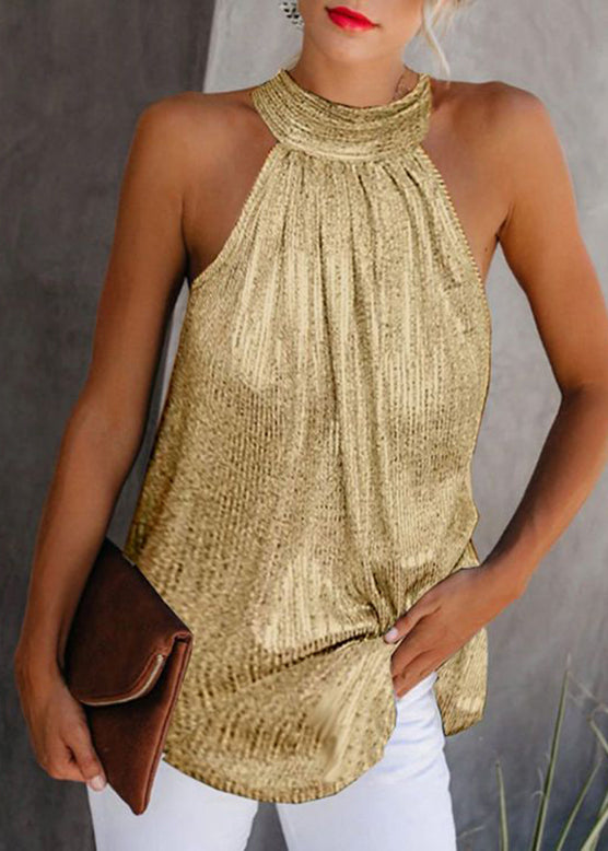 Gold Turtleneck Original Design Sleeveless Top Wrinkled