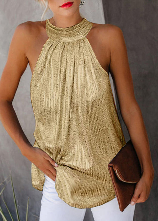 Gold Turtleneck Original Design Sleeveless Top Wrinkled