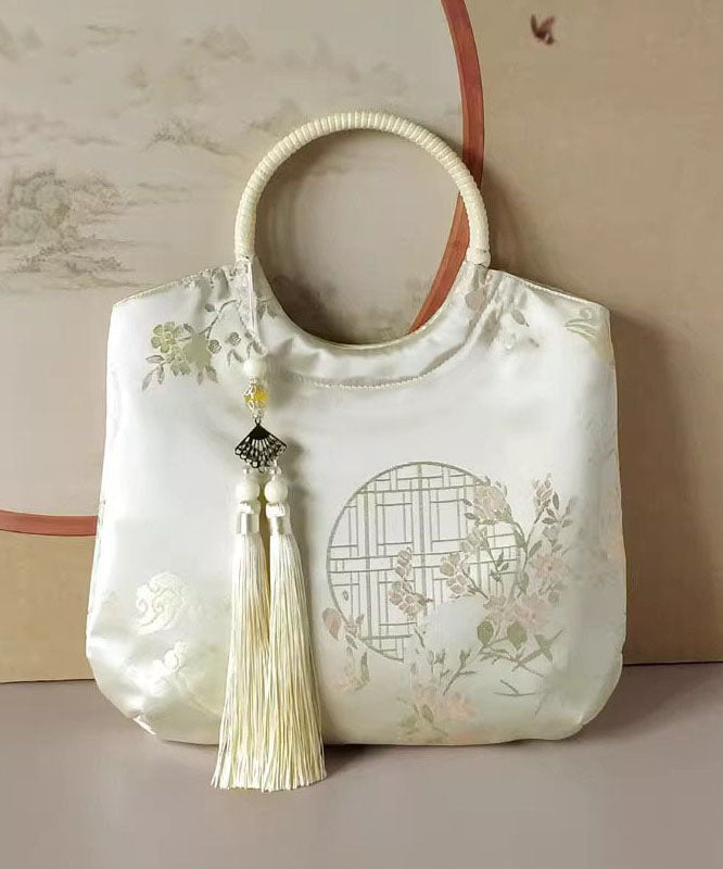 Print Chinese New Tassel Original Handbag Beige Tote