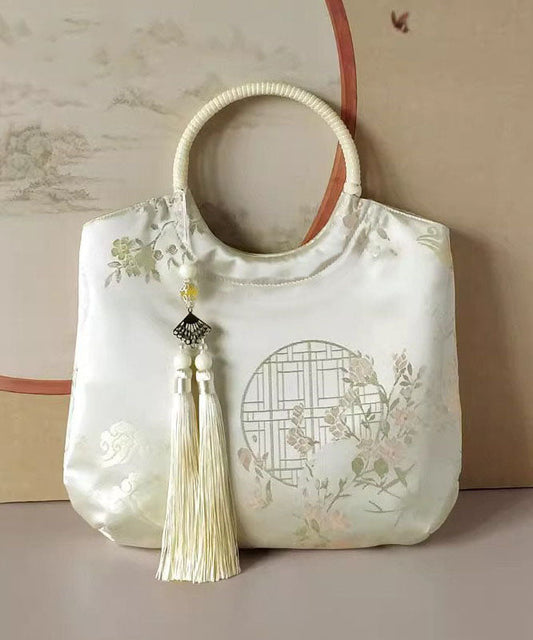 Print Chinese New Tassel Original Handbag Beige Tote