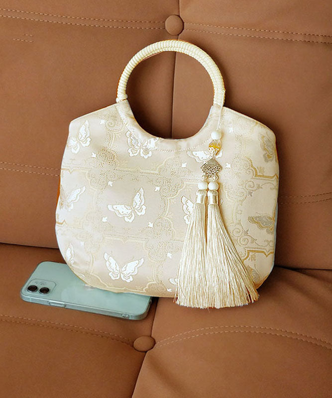 Print Chinese New Tassel Original Handbag Beige Tote
