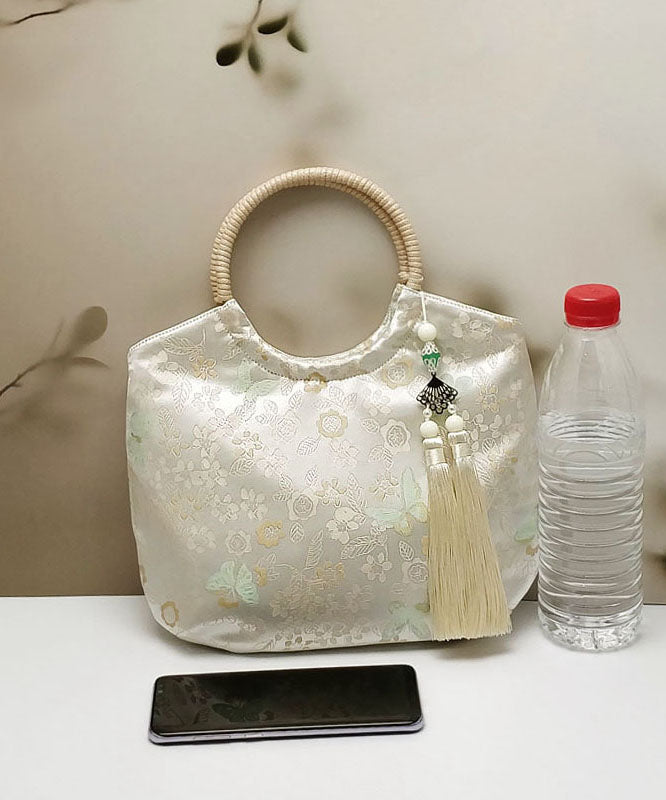 Print Chinese New Tassel Original Handbag Beige Tote