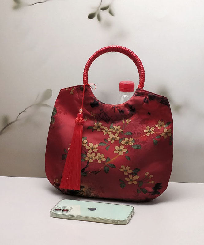 Print Chinese New Tassel Original Handbag Beige Tote