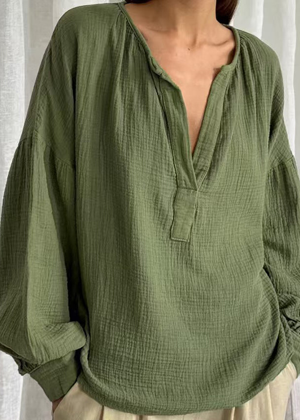 Plus Solid Neck Tops Size Patchwork V Green Fall