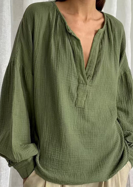 Plus Solid Neck Tops Size Patchwork V Green Fall