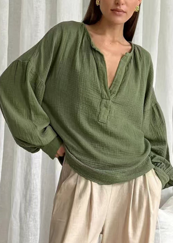 Plus Solid Neck Tops Size Patchwork V Green Fall