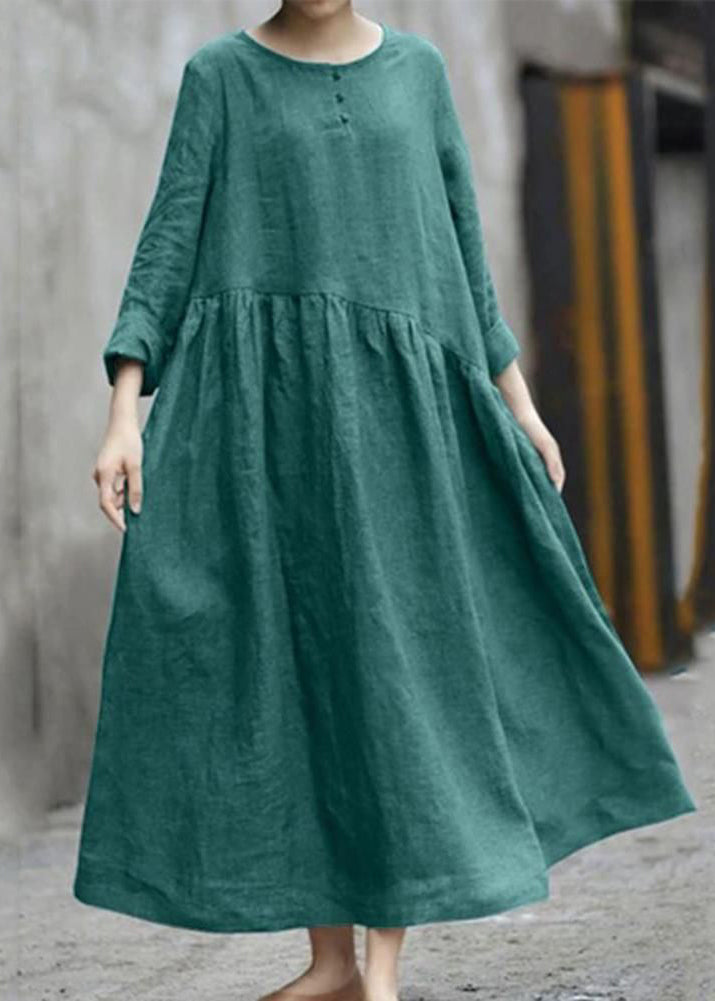 Size Dresses Plus Wrinkled Long Fall Green Patchwork