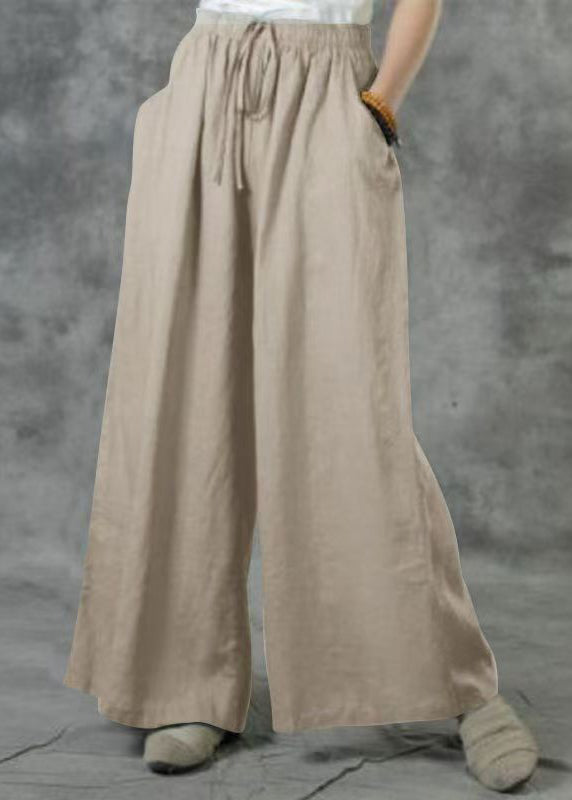 Leg Plus Wide Pockets Summer Size Pants Khaki Elastic Waist
