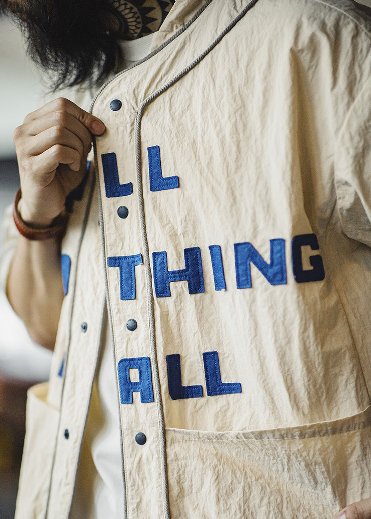 Plus Size Shirts Khaki Letter Half Button Men Cotton Sleeve Pockets