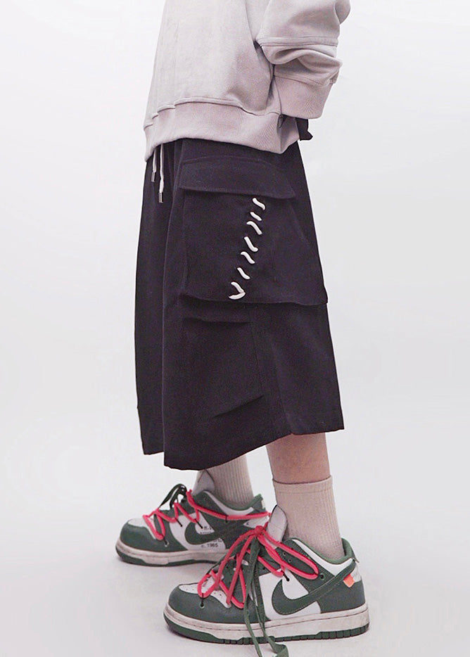 Elastic Khaki Plus Pockets Men Summer Crop Pants Waist Size Cotton