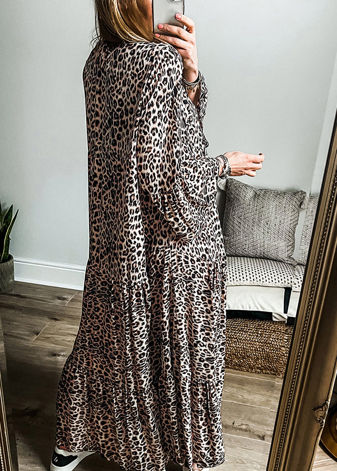 Patchwork Fall Size Plus Neck Maxi V Leopard Dress