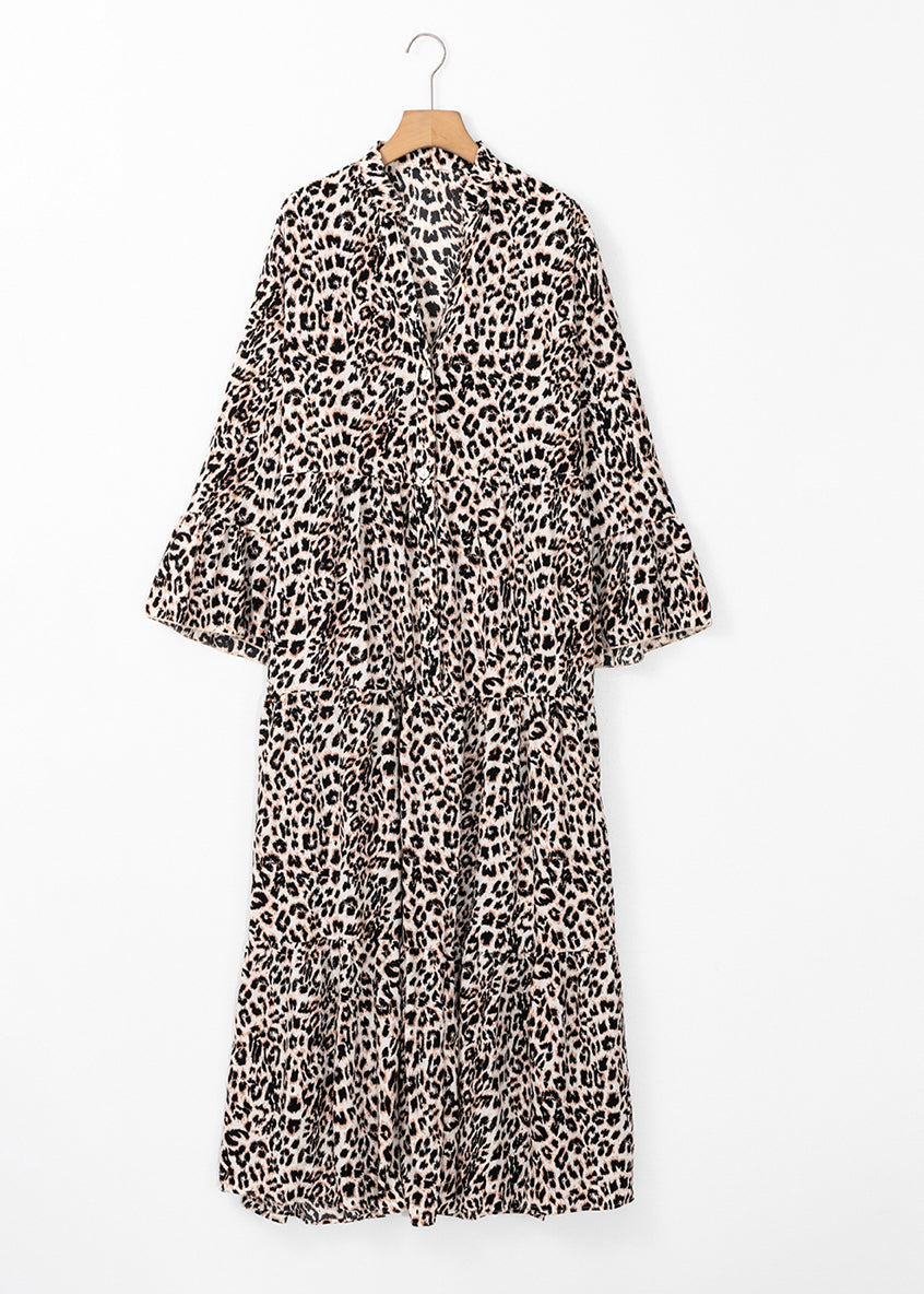 Patchwork Fall Size Plus Neck Maxi V Leopard Dress