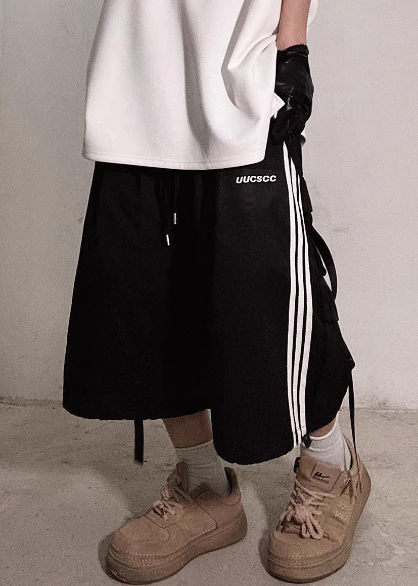 Size Men Plus Pockets Striped Shorts Cotton Summer White