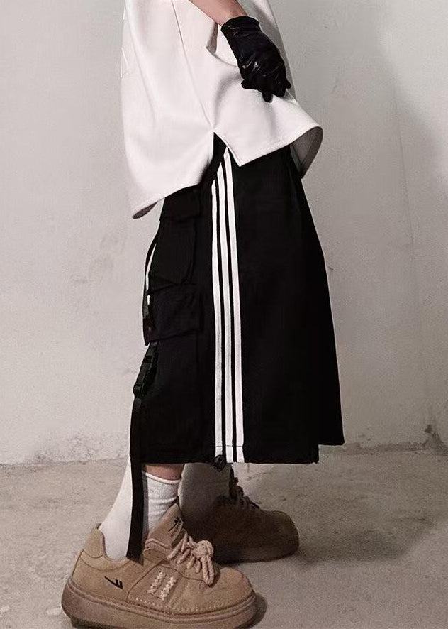 Size Men Plus Pockets Striped Shorts Cotton Summer White