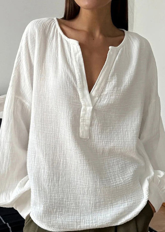 Patchwork T Fall White Shirts Size Neck V Cotton Plus