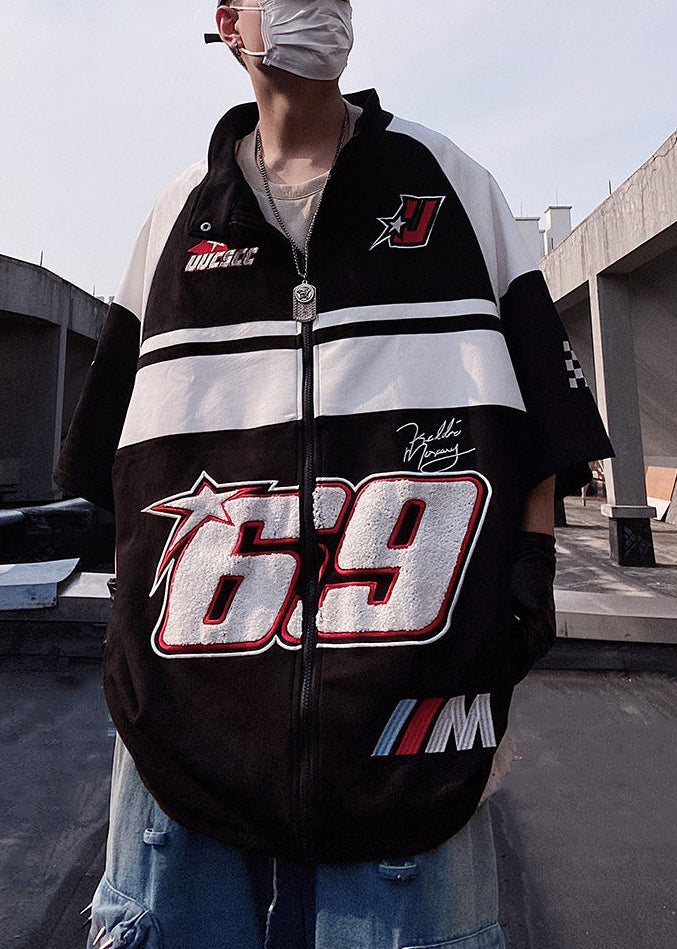 Mens Shirts Zip Half Print White Plus Sleeve Cotton T Up Size