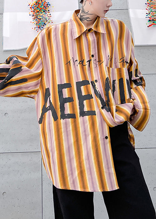 Design High Letter Low Striped Size Cotton Spring Yellow Shirt Plus Men