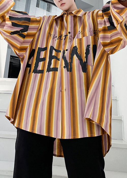 Design High Letter Low Striped Size Cotton Spring Yellow Shirt Plus Men