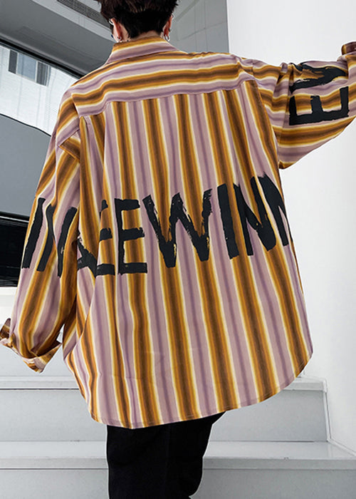 Design High Letter Low Striped Size Cotton Spring Yellow Shirt Plus Men