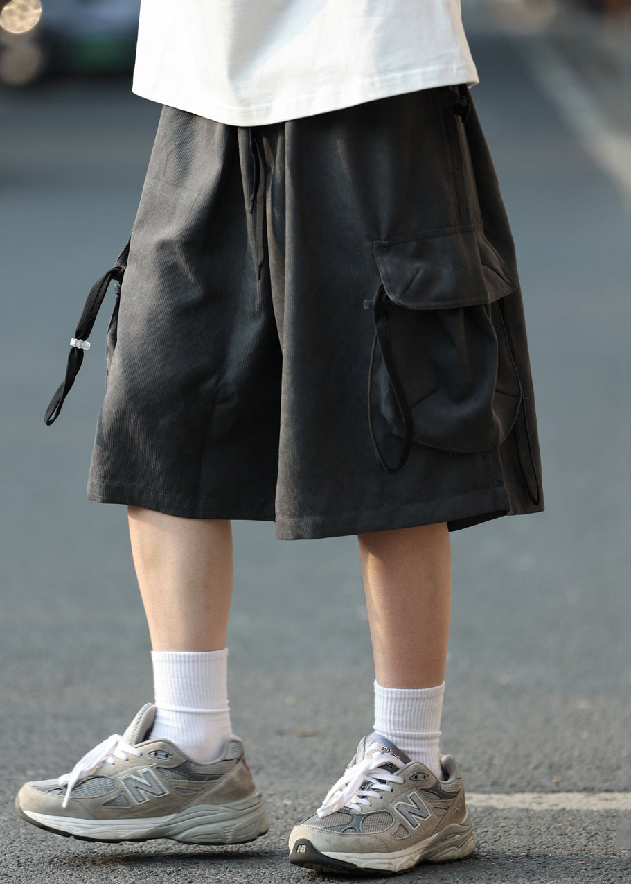 Retro Mens Shorts Summer Coffee Pockets Cotton Drawstring