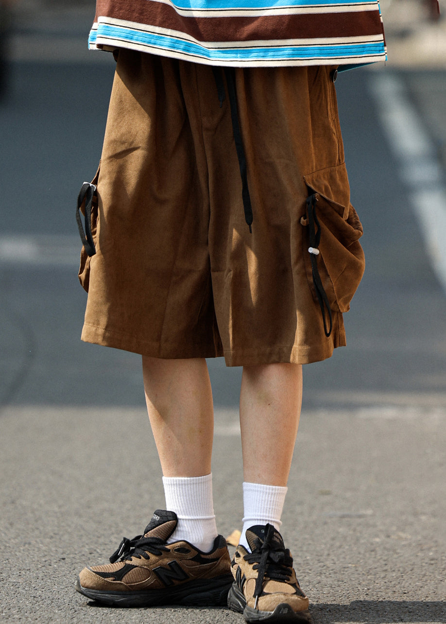 Retro Mens Shorts Summer Coffee Pockets Cotton Drawstring