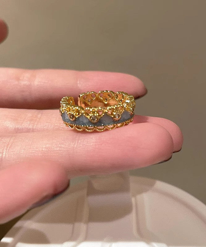 Silver Rings Retro Sterling Open Set Lace Gourds Two-Piece Overgild Gold