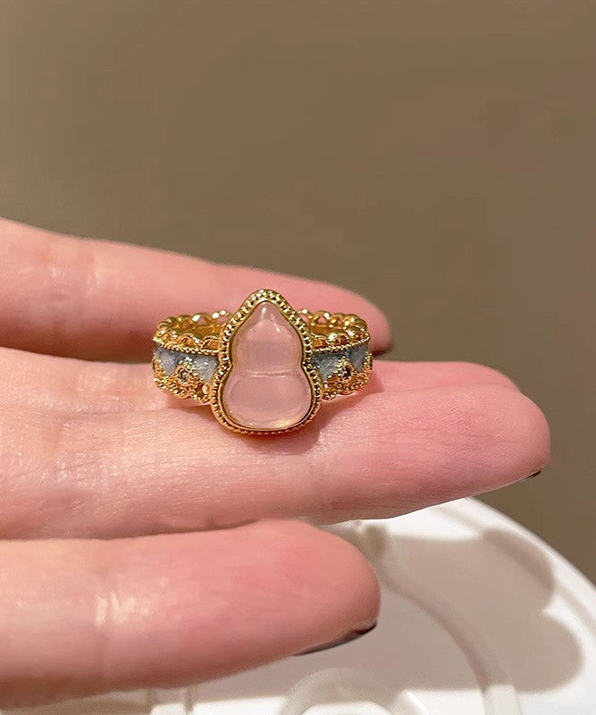 Silver Rings Retro Sterling Open Set Lace Gourds Two-Piece Overgild Gold