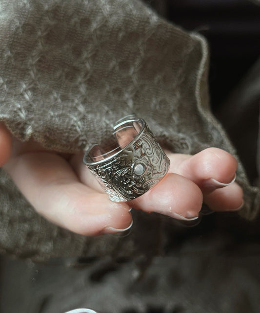 Jade Retro Sterling Open Silver Rings Silk