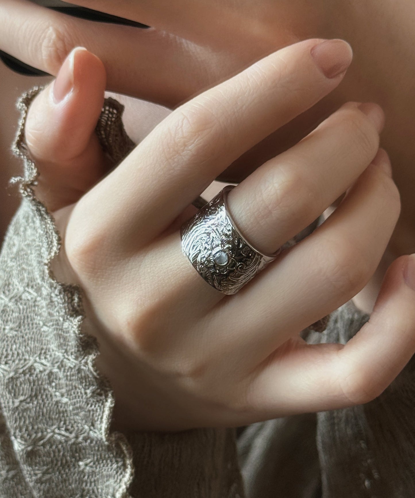 Jade Retro Sterling Open Silver Rings Silk