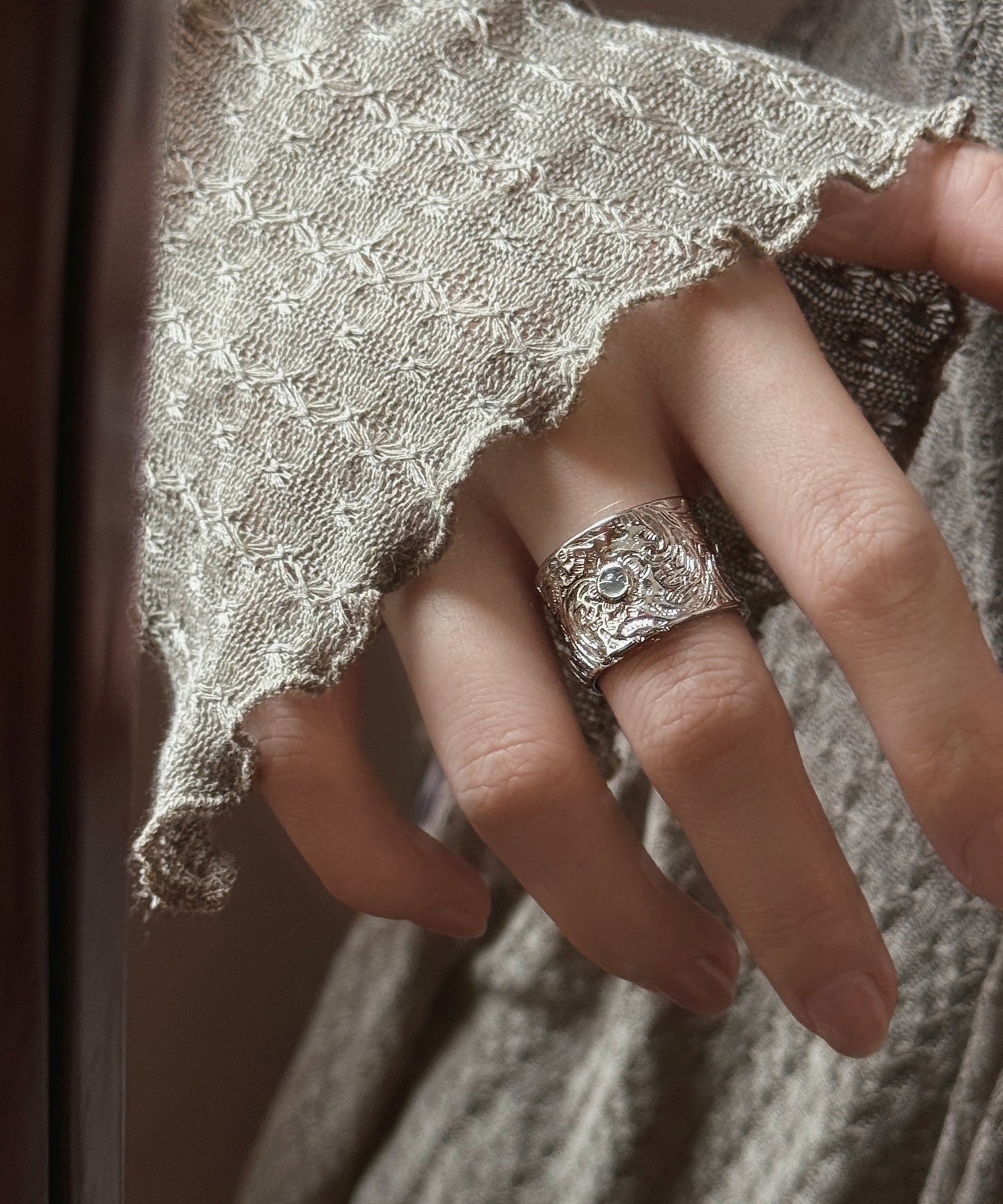 Jade Retro Sterling Open Silver Rings Silk