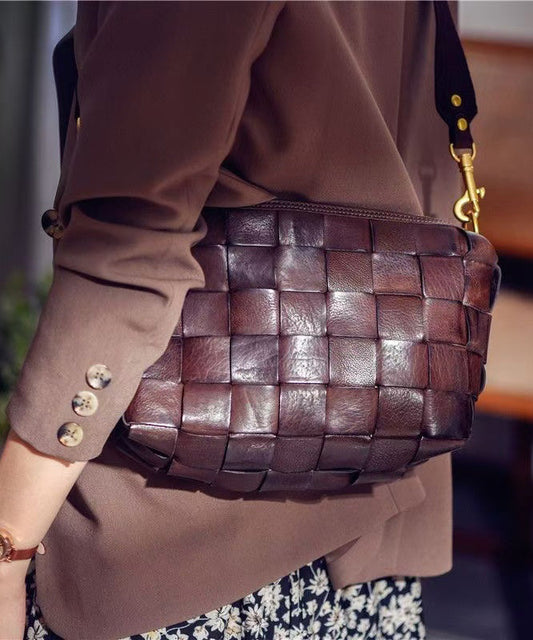 Retro Shoulder Design Bags Weave Leather