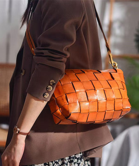 Retro Shoulder Design Bags Weave Leather